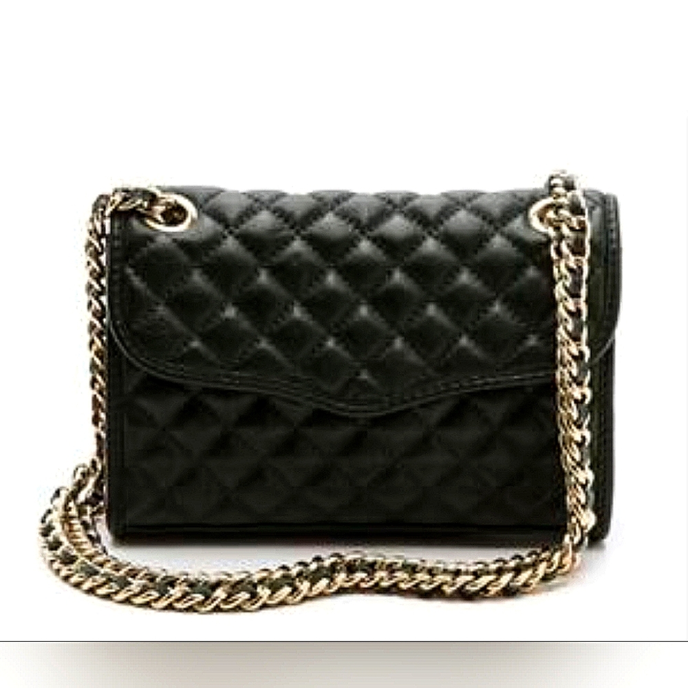 Rebecca Minkoff Black Quilted Leather Chain Link Crossbody Bag purse
